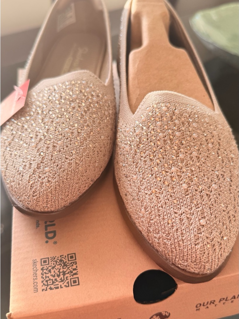 Skechers Women's Sparkle Knit Slip-On Flats - Light Pink